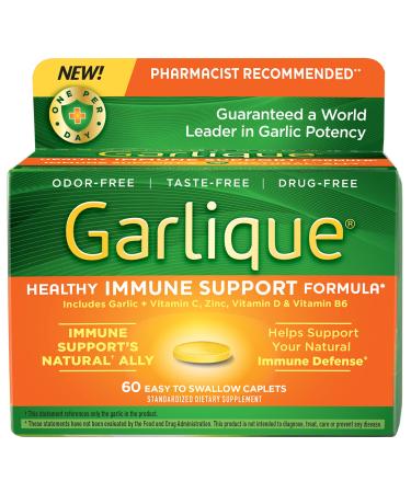 Garlique Garlic Extract Supplement, Healthy Immune Support Formula, Odorless & Vegan Friendly, 60 Caplets