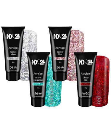 Poly Glitter Effect Gel Set ONE - Led/Uv - Studio Quality Made In Germany - 4 x 30g