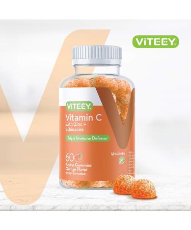 Vitamin C Gummies with Zinc & Echinacea - Immune Support Booster for Adults, Teens & Kids - Vegan, Plant Based - 60 Count Orange Flavor Gummy - Buy Online on GoSupps.com