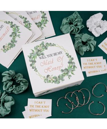 24pcs Greenery Eucalyptus Bridesmaids Proposal Gift Set - Bridesmaid Boxes, Love Knot Bracelets, Cards, and Satin Scrunchies - Buy Online on GoSupps.com
