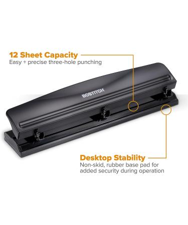 Bostitch Office 3 Hole Punch - Durable Metal Construction - 12 Sheet Capacity - Black - Buy Online on GoSupps.com