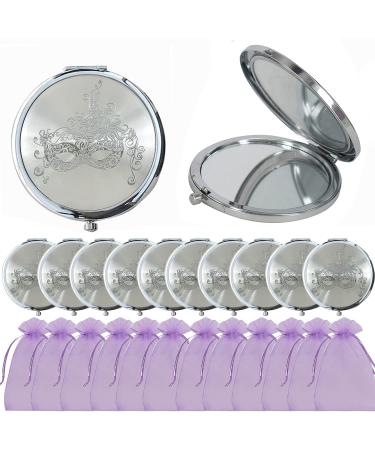 WE 12 Pcs Masquerade Mask Compact Mirrors Come with Purple Gift Bags - Quinceanera/Sweet 16 Purple (Sliver)