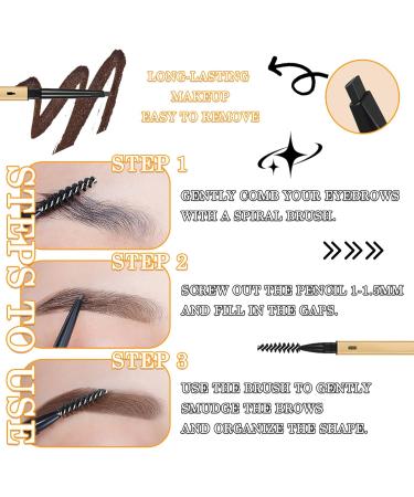 3PCS Eyebrow Pencil Waterproof Eyebrow Pen Smudge Proof Long Lasting Dual-Sided Brow Pen Pencil with Brow Brush - Dark Curry - Buy Online on GoSupps.com