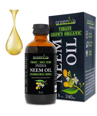 GreenIVe - Neem Oil - 100% Organically Grown Neem Oil - Cold Pressed Virgin Neem Oil - Exclusively on Amazon (8 Ounce) 8 Fl Oz (Pack of 1)