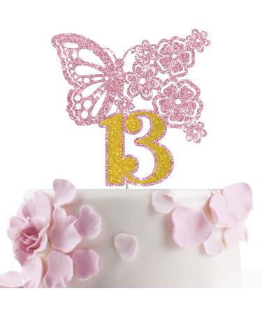 Tenhaisi Pink & Gold 3D Butterfly Flower Sign 13 Cake Topper - Happy 13th Birthday/Anniversary Party Decoration 3D Cake Topper- Girls 13th Birthday Party Supplies - Buy Online on GoSupps.com