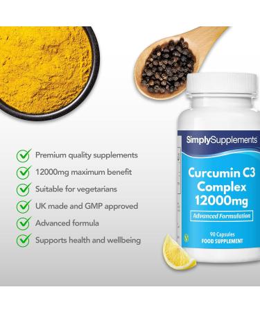 Curcumin 12000mg with Bioperine Black Pepper Extract | Vegan | 90 Capsules | Made in UK - Buy Online on GoSupps.com