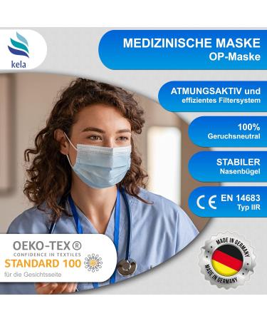 Kela OP Mask - 250x Blue Medical Masks | 100% Made in Germany | Oeko-Tex Standard | Premium MNS Type IIR Disposable Respiratory Protection - Buy Online on GoSupps.com