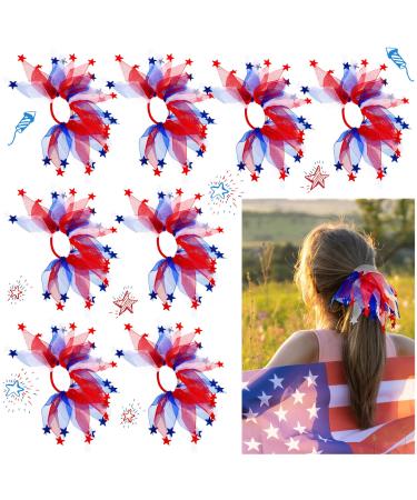 Retrowavy 8 Pcs American Hair Ties for Woman White and Blue Hair Elastic Scrunchies Usa Patriotic Ponytail Holder Stars 4th of July Hair Scrunchies for Girls Independence Day Party Accessories
