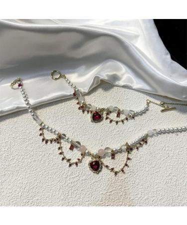 Southjieling Vintage Pearl Necklace & Bracelets - Cardiac Crystal Choker Tassel & Collarbone Chain for Fashionable Women | International Shipping Available - Buy Online on GoSupps.com