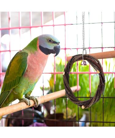 POPETPOP Bird Swing 2 Packs Parrot Swing Wooden Bird Swing Toy with Bell Hanging Swing Ring for Budgie Parakeet Cockatiel - Buy Online on GoSupps.com