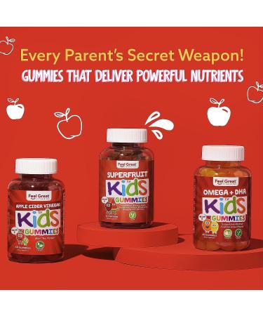 Feel Great Apple Cider Vinegar Gummies for Kids | Rich in Digestive Enzymes & Natural Antioxidants for Gut Health | Vegan Gummy Supports Healthy Nutrient Absorption | 60 Day Supply Kids ACV 500mg - Buy Online on GoSupps.com