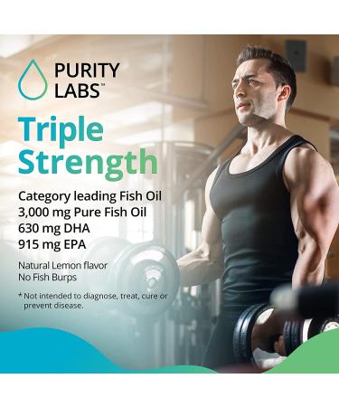 Purity Labs Omega 3 Fish Oil 3000mg - Vegan Supplements for Heart & Brain Health - 180 Softgels - Buy Online on GoSupps.com