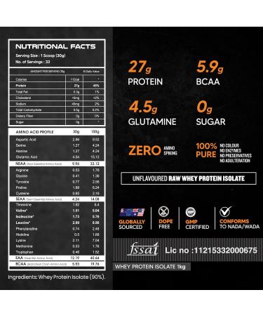 Buy AS-IT-IS Nutrition Whey Protein Isolate 90% - 1 Kg | 27g Protein & 5.9g BCAA per Serving | Rich in Leucine Isoleucine & Valine - International Shipping Available - Buy Online on GoSupps.com