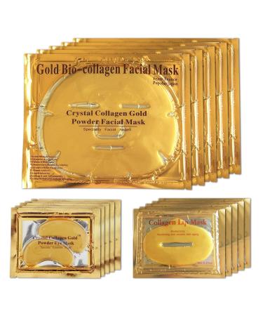 24k gold crystal Face mask + eye mask + lip mask set anti-aging anti-folds Dark dark circles and puffins skin lighting & moisture treatment