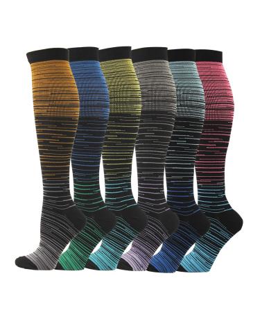 Yyw compression stockings for women and men circulation novelty calf compression socks 6 pairs ideal for running sport nurses air travel pregnancy 20-25 mmHg L S-M