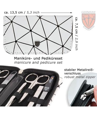 Three Swords 8-Pcs Manicure Set 'Roma' | High-Quality Nail Care in White-Black Synthetic Leather Case | Includes Nail Scissors Clippers Tweezers & Glass Files - Buy Online on GoSupps.com