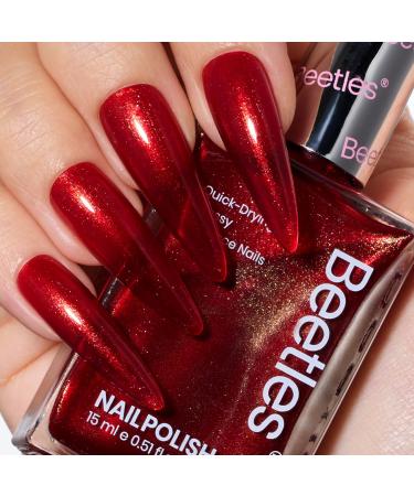 Beetles Red Glitter Nail Polish 1Pcs 15ml Ruby Radiance Red Color Nail Polish Air-Dry Shimmer Nail Polish for Nail Salon DIY Manicure