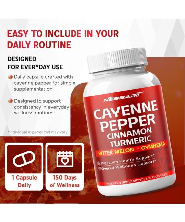 NESSARIT Cayenne Pepper 7 250mg - 14-in-1 Natural Blend with Cinnamon Turmeric Ginger Odorless Garlic Peppermint Fennel - 150 Count - Buy Online on GoSupps.com