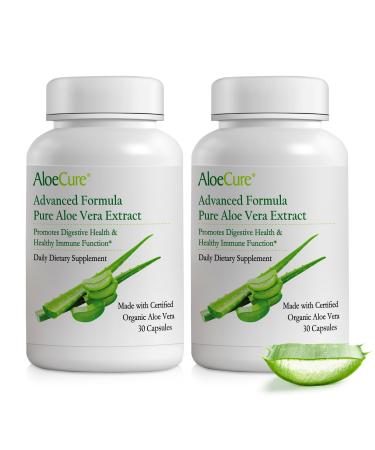 AloeCure Organic Aloe Vera Capsules 160 000mg Inner Aloe Leaf Equivalent per Serving Support Gut Digestive & Immune Health Helps Maintain Balanced Stomach Acidity Aloin Free 30Caps x 2Btl