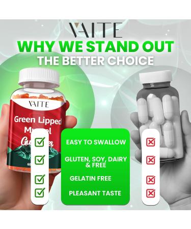 Green Lipped Mussel Supplement for Humans 1000mg Gummies - Human Joint Care Mobility and Flexibility Support Supplements for Adults and Seniors Non GMO Gluten-Free Easy-to-Take 60 Chewables - Buy Online on GoSupps.com