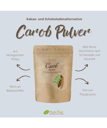 Organic Vegan Carob Powder - Sugar-Free Caffeine-Free Cocoa Substitute | Pureeraw 1kg - Fiber-Rich Low-Fat Mineral Boost | Ideal for Drinking Chocolate & Baking - Buy Online on GoSupps.com