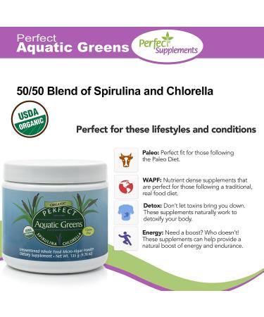 Organic Aquatic Greens Spirulina & Chlorella Powder - 135g by Perfect Supplements - Buy Online on GoSupps.com