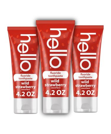 hello Wild Strawberry Kids Toothpaste with Fluoride, Strawberry Toothpaste for Kids, Safe for Ages 2 and Up, Helps Prevent Cavities, Strengthen Enamel, and Polishes Teeth, ADA Approved, 3 Pack, 4.2 Oz Strawberry 4.2 Ounce (