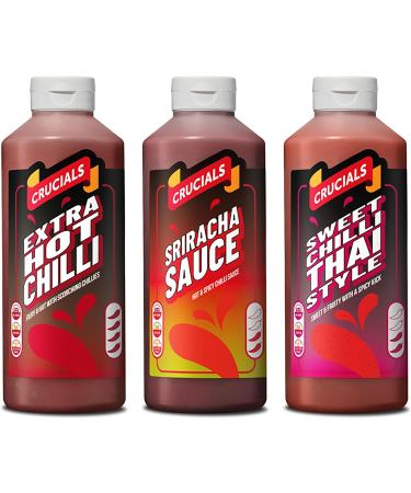Table Sauce Bundle with Crucials Extra Hot Chilli Sauce 500ml with Sriracha Sauce 500ml and Sweet Chilli Thai Style Sauce 500ml (Pack of 3 Bundle) - Buy Online on GoSupps.com