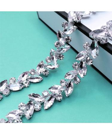 Yhsheen 1 Yard Rhinestone Trim Diamond Crystal Rhinestone Chain Sparkly Rhinestone Applique for Wedding Party Decoration & Bridal Costume Embellishment Clothing Accessories Style-1 1-yard