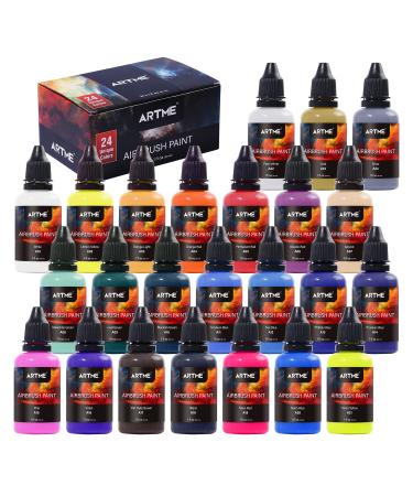 ARTME Airbrush Paint  24 Colors Airbrush Paint Set Include Metallic and Neon Colors  Opaque & Water Based Acrylic Airbrush Paint  Leather & Shoe Airbrush Paint Kit for Artists  Beginners  and Students - Buy Online on GoSupps.com