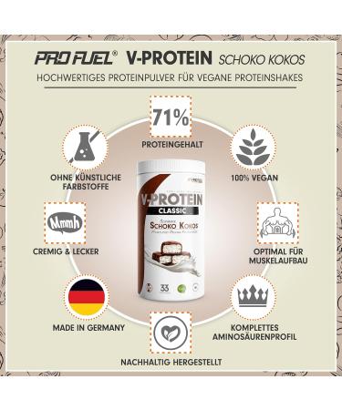 Vegan Protein Powder Chocolate Coconut - 2x1kg V-Protein | 71% Pea Protein Soy & Wheat Free Optimal Value - Buy Online on GoSupps.com
