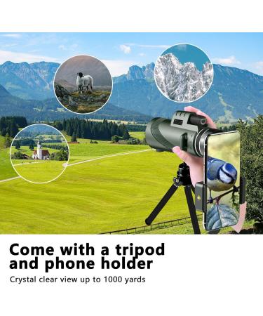 80x100 Monocular Telescope | Low Night Vision Monoculars HD for Adults | High Powered with Smartphone Adapter | Great for Hunting, Wildlife, Bird Watching | Travel, Camping, Hiking | Green-G - Buy Online on GoSupps.com