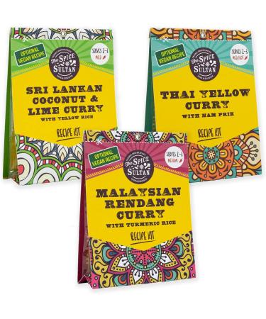 The Spice Sultan Asian Curry Kits Selection Box (3 Kits) - Thai Yellow, Sri Lankan Coconut, Malaysian Rendang - Recipes Included | Gluten-free, Vegan - Buy Online on GoSupps.com