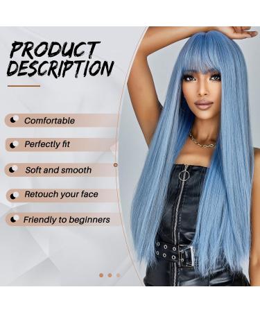 Allbell Long Straight Blue Wig for Women - Synthetic Wig with Bangs | Perfect for Cosplay & Everyday Wear - Buy Online on GoSupps.com