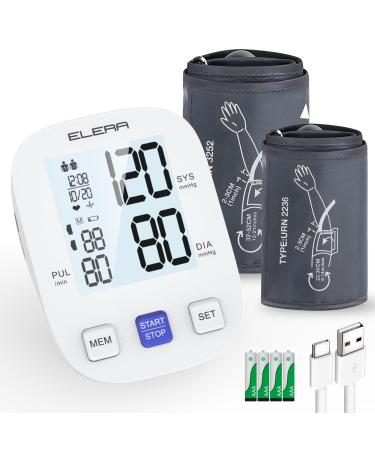 ELERA Blood Pressure Monitor with Two Cuffs - Extra Large Cuff 13-21" and Standard 9-14" Accurate Automatic BP Machine with Large Screen USB Cable and 4 AAA Batteries - Ideal for Home Use XL and Regular Two Cuffs