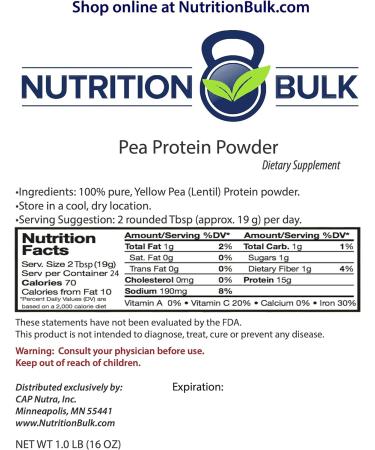 Pea Protein Powder | Isolate Unflavored Dairy-Free Keto Vegan Gluten-Free Non-GMO (16 oz) - NutritionBulk.com - Buy Online on GoSupps.com