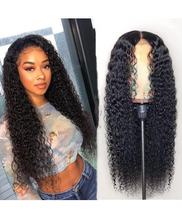 SXVCDHT Curly Human Hair Wigs  Natural Color Deep Water Wave Wigs  Women Long Wigs Transparent Wigs for Black Women Black