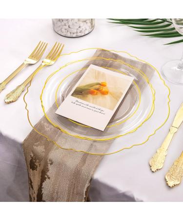 WDF 100pcs Clear Plastic Plates With Gold Trim - Elegant Disposable Plates for Parties or Weddings - Includes 50 Dinner Plates and 50 Salad Plates in Clear Gold - Buy Online on GoSupps.com