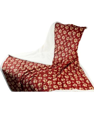 HappyCare Printed Dog Paw Flannel Reverse to Sherpa Throw Blanket - Red/Gold Paw Design - Buy Online on GoSupps.com