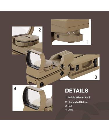 ESSLNB Red Green Dot Sight Reflex Scope | 4 Reticles | 20/22mm Rail Mounts | Waterproof & Shockproof | 5 Brightness Levels | Sand Color - Buy Online on GoSupps.com