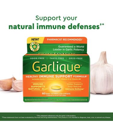 Garlique Garlic Extract Supplement - Healthy Immune Support Formula, Odorless & Vegan Friendly - 60 Caplets - Buy Online on GoSupps.com