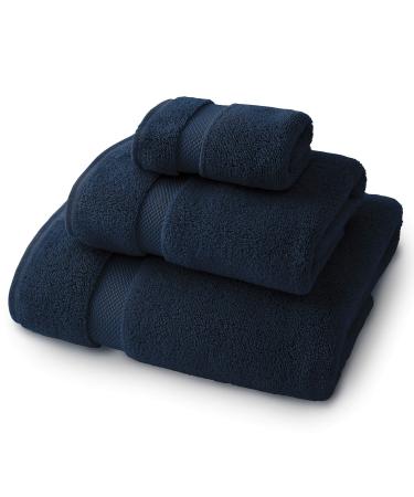 Supima Cotton 3 Piece Bath Towel Set by Laguna Beach Textile Co - Bath Towel  Hand Towel  Washcloth - Hotel Quality  Plush  730 GSM Navy Blue