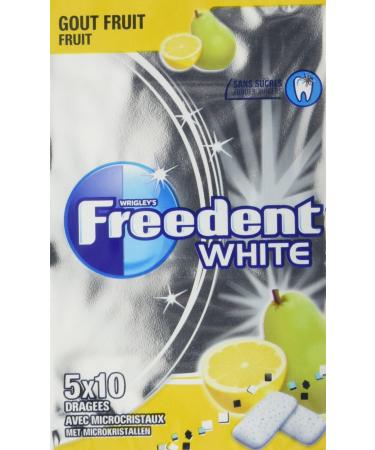 FREEDENT 5 Boxes of 10 White Sugar-Free Chewing Gums Fruit Flavor 70g