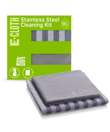 E-Cloth Stainless Steel Microfiber Cleaning Cloth Pack, Gray & Silver, 2 Cloth Set Standard Packaging Cleaning & Polishing Set