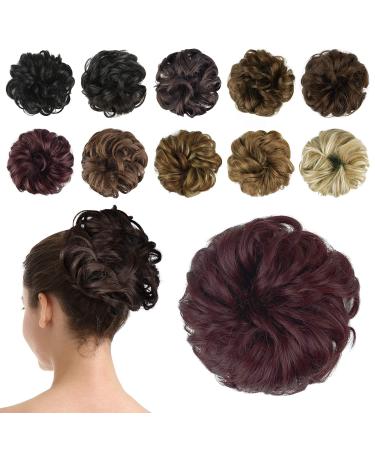 BARSDAR Hair Bun Extensions Hairpiece Hair Rubber Scrunchies for Women Ponytail Extensions Updo Curly Messy Bun -Wine Red 40g Wine Red
