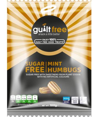 Guiltfree Sugar Free Mint Humbugs Sweets Retro Classic Sweet Hard Boiled Hard Sweets Diabetic Gift Hamper Basket for Gifting | 100g (Pack of 1)