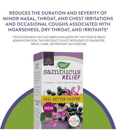 Nature's Way Sambucus Relief Kid's Cough Syrup - African Geranium, Elderberry, Vitamin C & Zinc 8 Oz - Buy Online on GoSupps.com