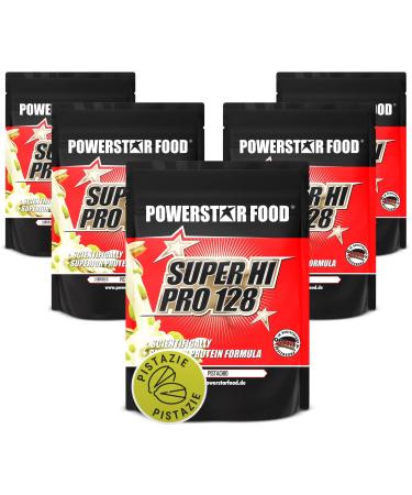 Powerstar Super Hi Pro 128 |Multi-component protein powder pistachio 5x1000g |Highly possible biological value |Protein powder with 80% protein i.tr.|Protein shake for muscle building pistachie 1 kg (5 Pack)