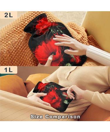 NAANLE Hot Water Bottle with Cover - Red Poppy Design 1L for Menstrual Cramps & Pain Relief Heat & Cold Therapy - Buy Online on GoSupps.com
