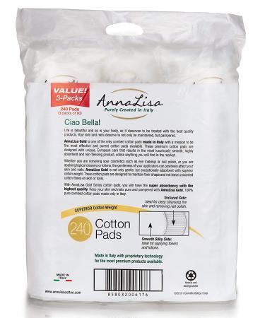 AnnaLisa 100% Pure Combed Cotton Rounds - 3 Packs of 80 | Hypoallergenic & Absorbent | 240-Piece Italian Facial Cleansing Pads - Buy Online on GoSupps.com